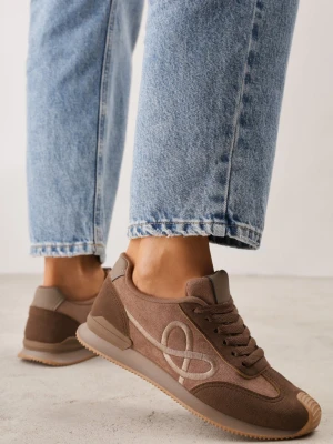 Brązowe Sneakersy Ozdobione Geometrycznym Motywem Sameen Marquiiz
