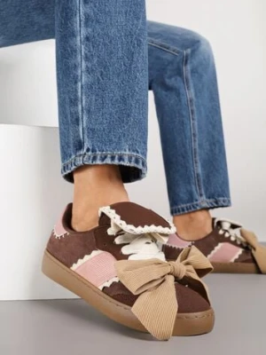 Brązowe Sneakersy Ozdobione Geometrycznym Wzorem i Kokardą Cedionna ideal