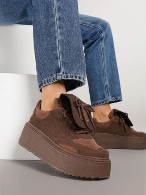 Brązowe Sneakersy Ozdobione Kokardą i Wywiniętym Językiem Ivalione ideal