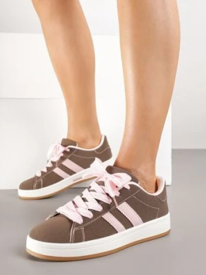 Brązowe Sneakersy Ozdobione Motywem Pasków Flortewi sport