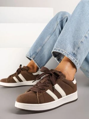 Brązowe Sneakersy Ozdobione Paskami Dolirenna