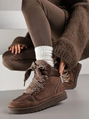 Brązowe Sneakersy Ozdobione Sznurówkami w Geometryczny Wzór Avoslia