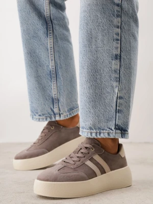 Brązowe Sneakersy Retro Tenisówki na Platformie z Zamszu Naturalnego Noanela Goodin