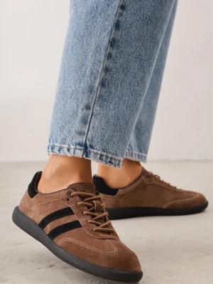 Brązowe Sneakersy Retro Tenisówki z Zamszu Naturalnego ze Skórzaną Wkładką Celarge Goodin