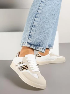 Beżowe Sneakersy Tenisówki z Geometrycznym Wzorem w Panterkę Eleamila