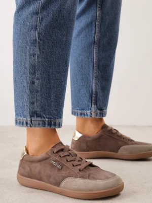 Brązowe Sneakersy Typu Klasyczne Tenisówki z Szerokim Noskiem ze Skóry Naturalnej Usaliza Berrozio