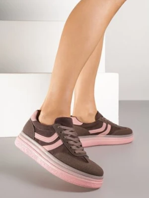Brązowe Sneakersy Typu Kultowe Tenisówki na Niskiej Platformie Olritia ideal