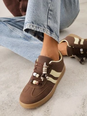 Zdjęcie produktu Brązowe Sneakersy Typu Tenisówki Ozdobione Koralikami Daemeli