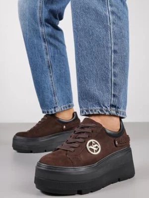Brązowe Sneakersy Vices na Grubej Podeszwie z Metaliczną Ozdobą Tatorelis