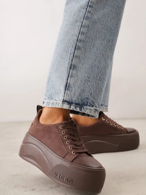 Brązowe Sneakersy VICES na Grubej Podeszwie z Napisem Zelka