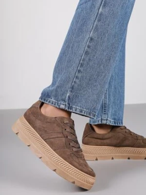 Brązowe Sneakersy Vices na Grubej Tłoczonej Podeszwie Alerrive