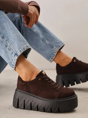 Brązowe Sneakersy VICES na Grubej Tłoczonej Podeszwie Cheka