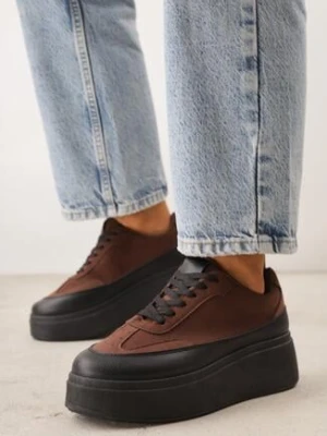 Brązowe Sneakersy VICES na Platformie w Stylu lat 90. Donah