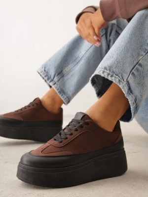 Brązowe Sneakersy VICES na Platformie z Ozdobnym Noskiem Attis