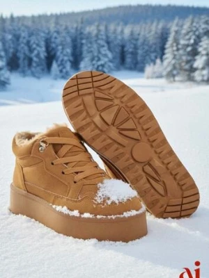 Brązowe Sneakersy Vices Stylizowane na Śniegowce na Platformie Obszyte Futerkiem Naleris