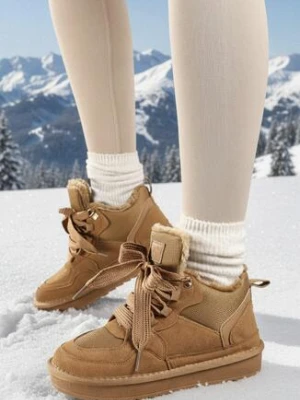 Brązowe Sneakersy Vices w Stylu Śniegowców Ocieplane z Szerokim Sznurowaniem Rennith