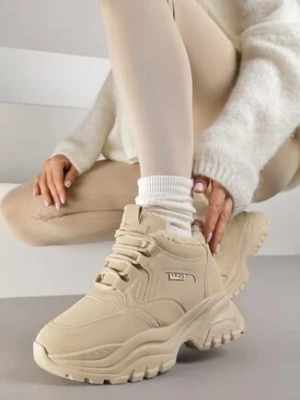 Ciemnobeżowe Sneakersy Vices w Stylu Traperków Chunky na Grubej Podeszwie Leandre