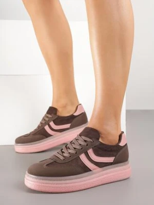 Brązowe Sneakersy w Stylu Klasycznych Tenisówek na Grubej Podeszwie Grelritia ideal