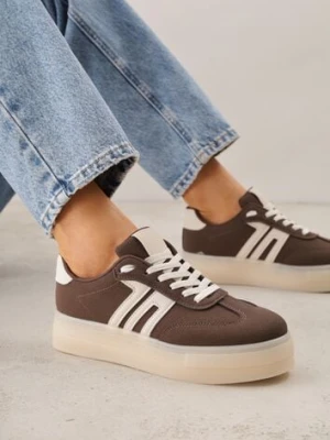 Brązowe Sneakersy w Stylu Klasycznych Tenisówek na Grubej Podeszwie Yenoinne seastar