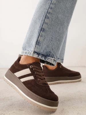 Brązowe Sneakersy w Stylu Retro z Imitacji Zamszu na Grubej Podeszwie Corvimes Ideal
