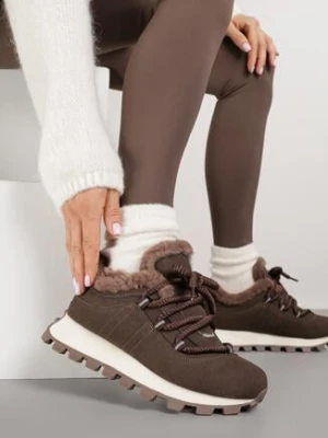 Brązowe Sneakersy w Stylu Śniegowców na Grubej Podeszwie z Tłoczeniem Sinetta givana