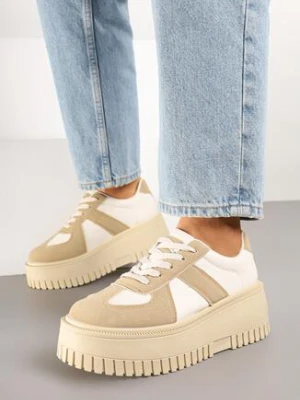 Ciemnobeżowe Sneakersy w Stylu Tenisówek na Platformie z Tłoczeniami Firreis ideal