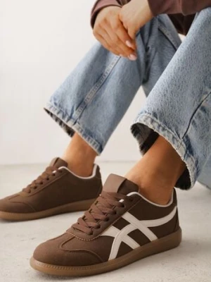 Brązowe Sneakersy w Stylu Tenisówek Ozdobione Geometrycznymi Paskami Zitora jumelle