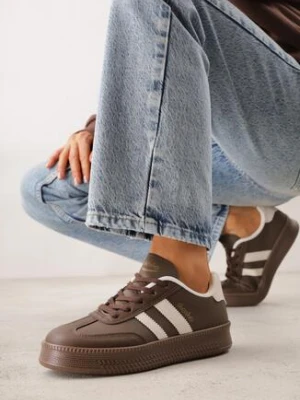 Brązowe Sneakersy w Stylu Tenisówek z Paskami na Boku Saliena shosho
