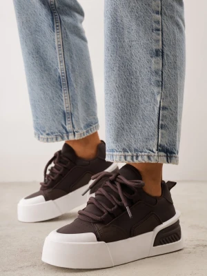 Brązowe Sneakersy w Stylu Trampek na Grubej Podeszwie Danimira Vices
