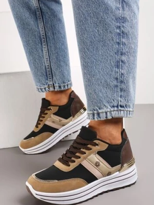 Zdjęcie produktu Brązowe Sneakersy z Dekoracyjnymi Wstawkami na Platformie w Paski Letorra