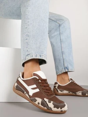 Brązowe Sneakersy z Geometrycznym Motywem i Wzorem w Łaty Arpolia