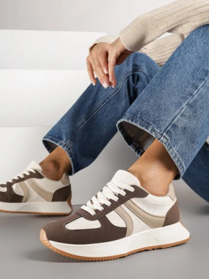 Brązowe Sneakersy z Geometrycznym Wzorem Velwettia Marquiiz