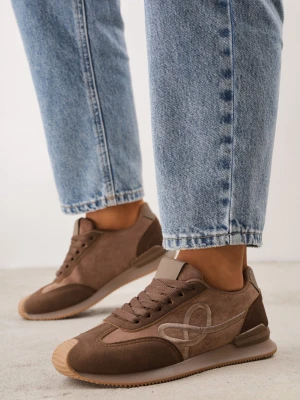 Brązowe Sneakersy z Geometrycznym Wzorem z Boku Mehida Marquiiz