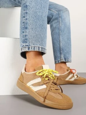 Brązowe Sneakersy z Geometrycznymi Paskami i Podwójnym Wiązaniem Florlevi