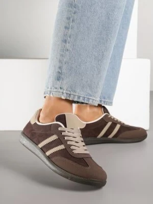 Zdjęcie produktu Brązowe Sneakersy z Imitacji Zamszu na Płaskiej Podeszwie Memeriana