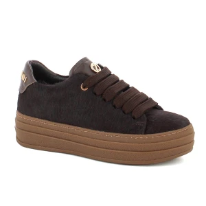Brazowe sneakersy z naturalnym włosiem CARINII B10466-T86-000-000-G74