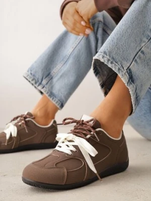 Brązowe Sneakersy z Podwójnym Sznurowaniem i Geometrycznymi Wstawkami Adrearah kang you