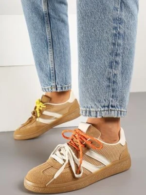 Brązowe Sneakersy z Podwójnym Wiązaniem i Geometrycznym Wzorem Telanielia be.sport