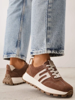 Brązowe Sneakersy z Zamszowej Skóry na Grubej Podeszwie z Bieżnikiem Viassoa Goodin