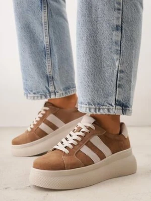 Brązowe Sneakersy z Zamszu Naturalnego na Grubej Podeszwie Tesolva goodin