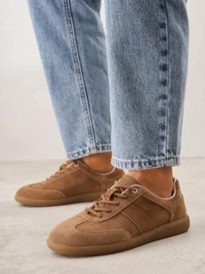 Brązowe Sneakersy z Zamszu Naturalnego ze Skórzaną Wkładką i Przeszyciami Muririal goodin