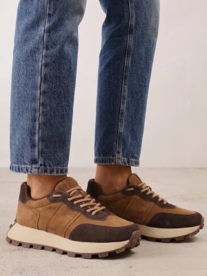 Brązowe Sneakersy ze Skóry Naturalnej na Grubej Podeszwie z Bieżnikiem Velie Goodin
