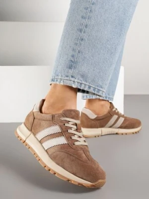 Brązowe Sneakersy ze Skóry Naturalnej z Paskami Kiarre goodin