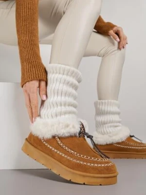 Brązowe Śniegowce na Grubej Podeszwie z Futerkiem i Przeszciami Linafra kafeini