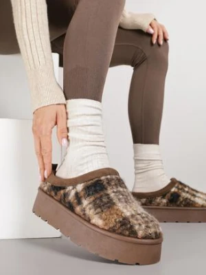 Brązowe Śniegowce na Grubej Podeszwie z Niską Cholewką w Kratę Clavera ballada