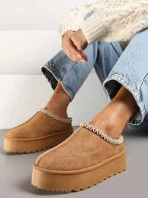 Brązowe Śniegowce na Platformie z Niską Cholewką i Haftowanym Wzorem Zivilae