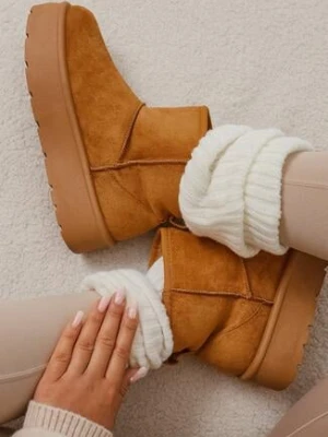 Zdjęcie produktu Brązowe Śniegowce na Platformie z Wsuwaną Cholewką Irialia