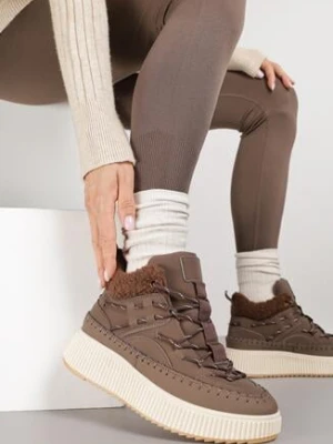 Brązowe Śniegowce Trapery Vices na Grubej Tłoczonej Podeszwie z Przeszyciami Anurrive