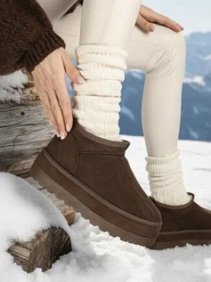 Brązowe Śniegowce Vices z Krótką Cholewką Ocieplone Futerkiem Grelfedi