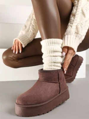 Brązowe Śniegowce z Imitacji Zamszu na Platformie z Niską Cholewką Reanirae